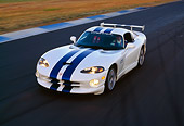 AUT 29 RK0365 11
1997 Dodge Viper GTS R2 White Blue Stripes Overhead 3/4 Front View On Race Track In Motion