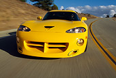 AUT 29 RK0481 02
1996 Dodge Hennessey Viper Venom 650R Yellow Head On Shot On Road In Motion