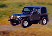 AUT 29 RK0702 10
2004 Jeep Wrangler Rubicon Light Khaki 3/4 Side View On Hill In Motion