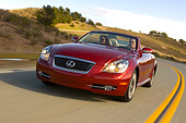 AUT 29 RK1016 01
2006 Lexus SC430 Convertible Red 3/4 Front View On Road In Motion