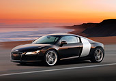 AUT 29 RK1362 01
2008 Audi R8 Black 3/4 Side View On Road In Motion By Beach
