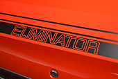 AUT 30 BK0082 01
1970 Mercury Cougar Eliminator 428 Cobra Jet Orange Logo Detail In Studio