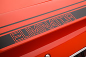 AUT 30 BK0083 01
1970 Mercury Cougar Eliminator 428 Cobra Jet Orange Logo Detail In Studio