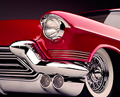 AUT 30 RK0066 02
Close Up Of 1957 Candy Raspberry Cadillac Eldorado Kustom Low Front View Of Headlights Grill And Tire