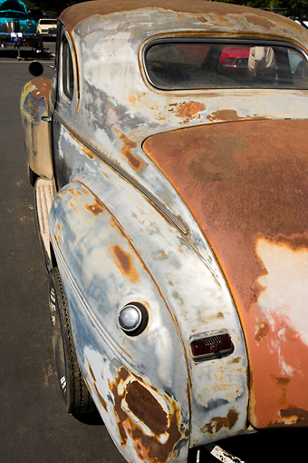 AUT 30 RK3382 01 Unrestored Rusty Classic Car 3 4 Rear View Kimballstock