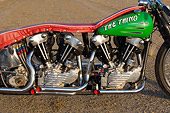 AUT 30 RK3415 01
1947 Harley Davidison Dual Knucklehead Green And Red Detail Engine And Tank Shot