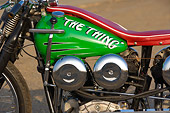 AUT 30 RK3416 01
1947 Harley Davidison Dual Knucklehead Green And Red Detail Engine And Tank Shot