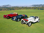 AUT 31 RK0107 01
1930 Alfa Romeo 6C 1750 GS Zagato White, 1937 Alfa Romeo 8C 2900B Spider Black, 1934 Alfa Romeo 8C 2300 Red 3/4 Front View On Grass