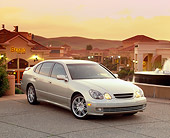AUT 33 RK0126 05
2000 Lexus GS400 L-Tuned Sports Package Silver 3/4 Front View On Pavement Homes Background