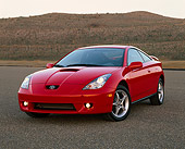AUT 33 RK0082 02
2000 Toyota Celica Red 3/4 Front View On Pavement Dry Grass Hill Background