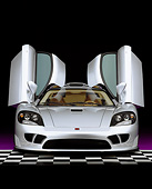 AUT 34 RK0096 07
2001 Saleen S7 Silver Head On Shot Doors Open On Checkered Floor Studio