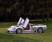 AUT 34 RK0081 02
2001 Saleen S7 Silver 3/4 Front View On Grass Door Open Trees Background