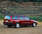 AUT 34 RK0126 04
2001 Volvo S70 T5 Wagon Red Rear 3/4 View On Dirt By Water Tall Grass