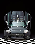 AUT 34 RK0319 03
2001 Spyker C8 Spyder Black Head On Shot Doors And Trunk Open Checkered Floor Studio