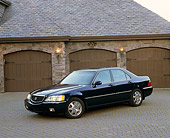AUT 35 RK0125 04
2002 Acura 3.5 RL Blue 3/4 Side View On Driveway By Garage Doors