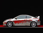 AUT 35 RK0314 07
2002 Acura RSX Nitrous Gray Red Graphics Suspension Techniques Side View On Red Floor Gray Line Studio