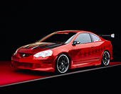 AUT 35 RK0344 03
2002 Acura RSX Type S Red With Graphics Modify By APC Front 3/4 View On Red Floor Gray Line Studio