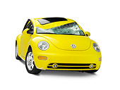 AUT 35 RK0393 01
Crushed 2002 Volkswagen New Beetle Yellow 3/4 Front View On Seamless Studio