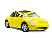 AUT 35 RK0394 01
Crushed 2002 Volkswagen New Beetle Yellow 3/4 Front View On Seamless Studio