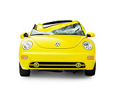AUT 35 RK0395 01
Crushed 2002 Volkswagen New Beetle Yellow Head On View On Seamless Studio