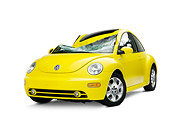 AUT 35 RK0397 01
Crushed 2002 Volkswagen New Beetle Yellow 3/4 Front View On Seamless Studio