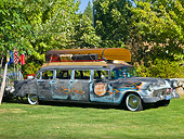 AUT 37 RK0027 01
1955 Chevrolet Airport Limousine Custom Blue Unrestored With Luggage 3/4 Front View On Grass By Trees
