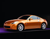 AUT 38 RK0030 05
2003 Nissan 350Z Orange 3/4 Side View On Purple Floor Gray Line Studio