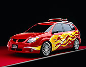 AUT 38 RK0101 03
2003 Pontiac Vibe GT Red Yellow Graphics Surfboard Suspension Techniques 3/4 Front Red Floor Gray Line