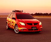 AUT 38 RK0111 04
2003 Pontiac Vibe GT Red Yellow Graphics Surfboard Suspension Techniques 3/4 Front On Pavement Filtered