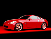 AUT 39 RK0145 07
2004 Nissan 350Z Coupe Track Red 3/4 Side View On Orange Floor Studio