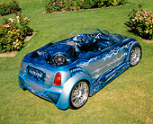AUT 39 RK0312 02
2004 Alpine Mini Cooper Custom Paint Overhead 3/4 Rear View On Grass By Roses