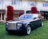 AUT 40 RK0055 04
2005 Rolls-Royce Centenary Edition Phantom Blue 3/4 Front View On Grass By Building