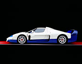 AUT 40 RK0198 05
2005 Maserati MC12 Pearl White And Blue Profile On Red Floor Gray Line Studio