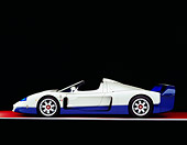 AUT 40 RK0199 01
2005 Maserati MC12 Pearl White And Blue Profile On Red Floor Gray Line Studio