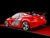 AUT 40 RK0272 01
2005 Toyota Celica GTS Custom Red 3/4 Rear View On Red Floor Studio