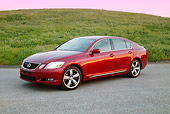 AUT 41 RK0002 01
2006 Lexus GS430 Red 3/4 Side View On Pavement By Grass Hills