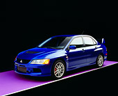 AUT 41 RK0051 09
2006 Mitsubishi, Lancer Evolution, Blue 3/4 Front View On Purple Floor Studio