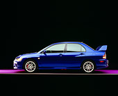 AUT 41 RK0052 06
2006 Mitsubishi, Lancer Evolution, Blue Profile View On Purple Floor Studio