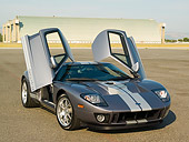 AUT 41 RK0408 01
2006 Ford GTB Gray With Silver Stripe 3/4 Front View On Pavement