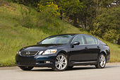 AUT 42 RK0006 01
2007 Lexus GS450 Blue 3/4 Front View On Pavement By Hills And Trees