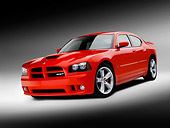 AUT 42 RK0171 01
2007 Dodge Charger SRT8 Hemi Red 3/4 Front View On White Seamless Studio