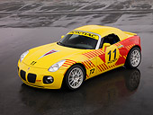 AUT 42 RK0213 01
2007 Pontiac Solstice GXP Club Racing Yellow And Red 3/4 Front View On Pavement