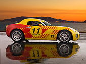 AUT 42 RK0215 01
2007 Pontiac Solstice GXP Club Racing Yellow And Red 3/4 Side View On Pavement
