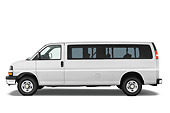 AUT 43 IZ0564 01
2013 Chevrolet Express 3500 Passenger Van White Profile View Studio