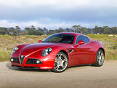 AUT 43 RK0409 01
2008 Alfa Romeo 8C Competizione Red 3/4 Front View On Pavement By Field