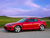 AUT 43 BK0002 01
2008 Mazda RX-8 Red 3/4 Front View On Pavement By Hills