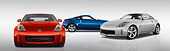 AUT 43 IZ0486 01
Three 2009 Nissan 350Zs Red Blue Silver Studio