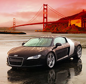 AUT 43 RK0010 01
2008 Audi R8 Black 3/4 Front View On Pavement Golden Gate Bridge SF