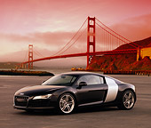 AUT 43 RK0050 01
2008 Audi R8 Black 3/4 Side View On Pavement Golden Gate Bridge SF
