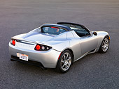 AUT 43 RK0230 01
2008 Tesla Roadster Silver 3/4 Rear View On Pavement